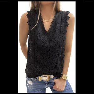 (Last 4) Boho women sleeveless v-neck tank in black lace